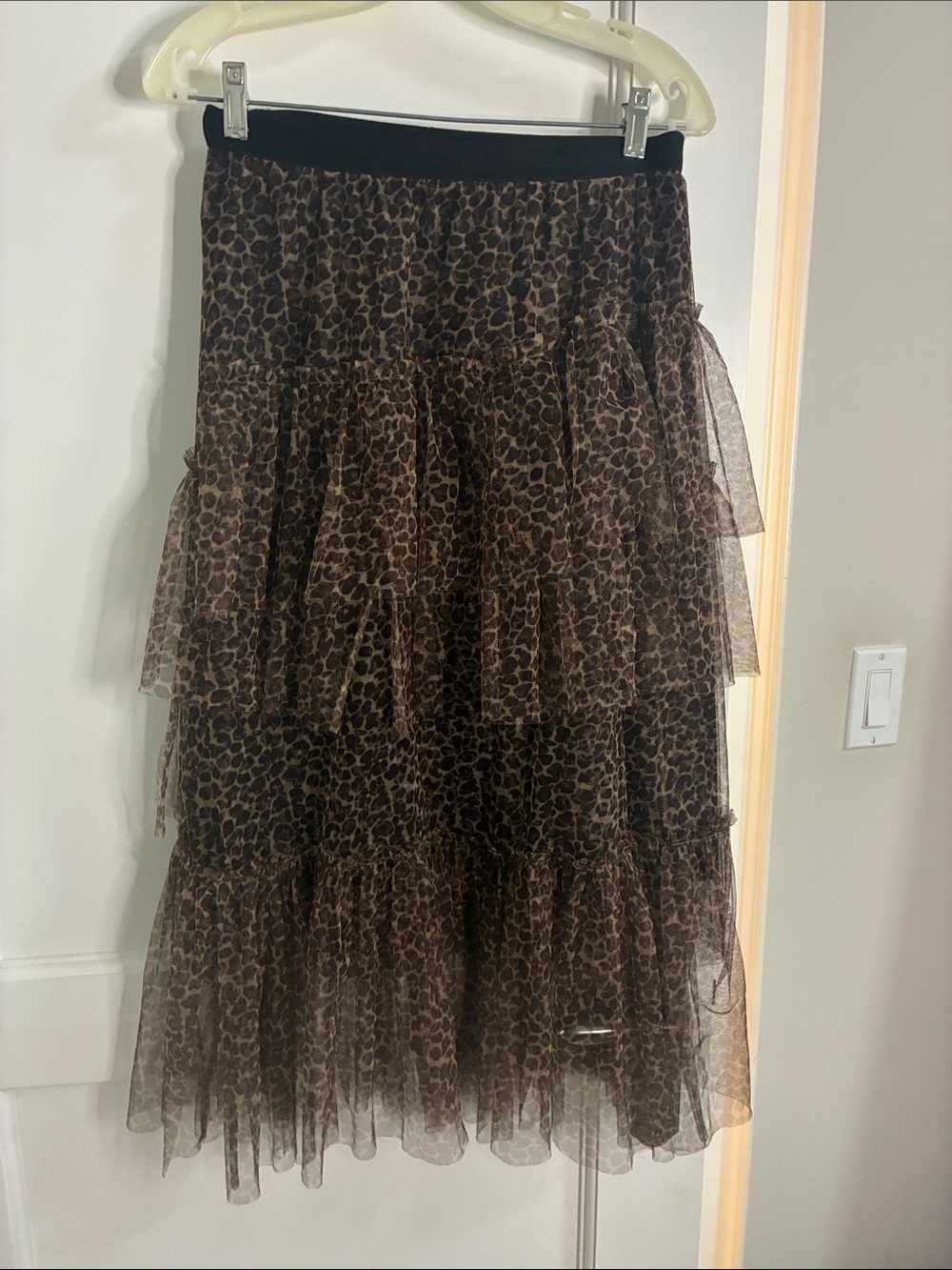 Salt Leopard Print Tiered Tulle Mesh Midi Skirt Small ⭐️